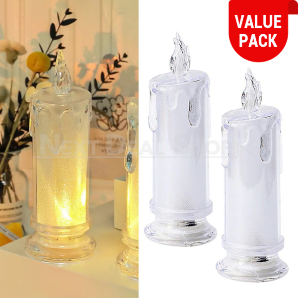 2 Pcs - Elegant LED Warm White Crystal Centerpiece Candle