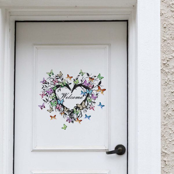 Butterfly Welcome Wreath Door Sticker