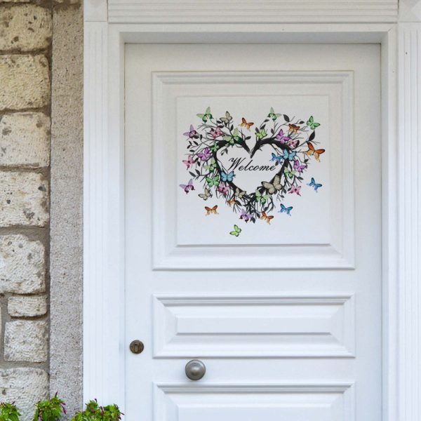 Butterfly Welcome Wreath Door Sticker - Image 2